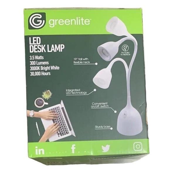 NIB- TWO FLEXIBLE LED DESK LAMPS, 3.5W GREENLITE, 19'' TALL FLEXIBLE - Picture 1 of 5